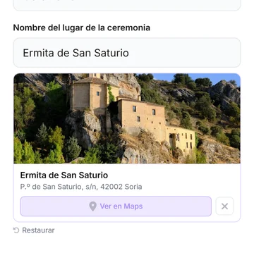 El editor ha encontrado la Ermita de San Saturio por su nombre, con su foto, su dirección y el botón Ver en Maps