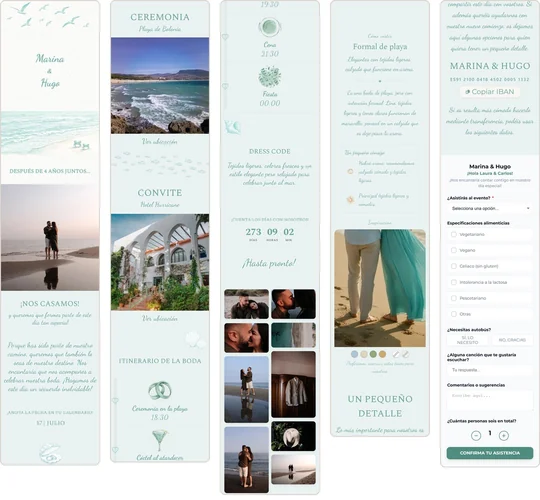 Azur en cinco tiras, con el mar en acuarela: la ceremonia en la playa, el hotel, el horario hasta medianoche y cómo vestir