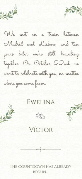 El texto de la pareja traducido al inglés por la inteligencia artificial en la invitación de boda, con sus nombres debajo