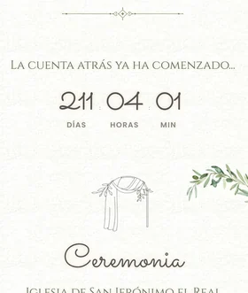 La cuenta atrás de una invitación de boda original, con los días, las horas y los minutos que faltan