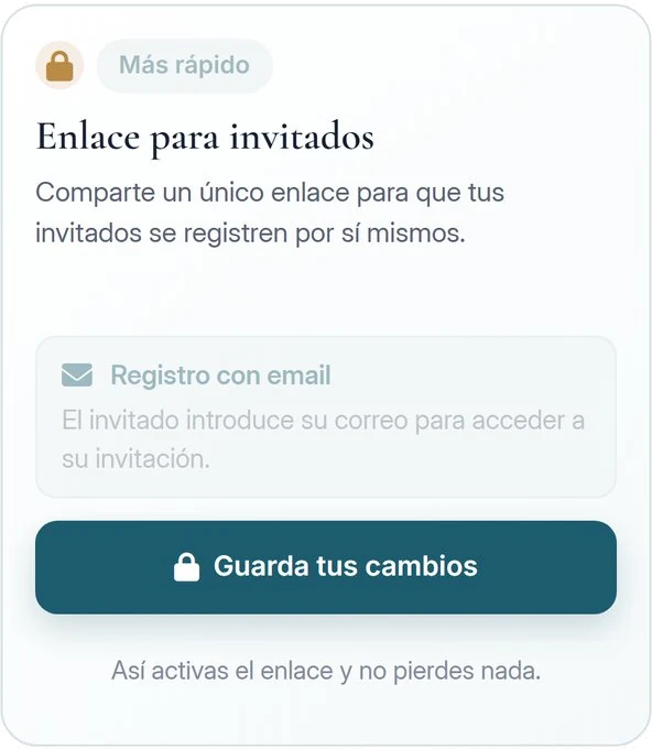 Opción de enlace para invitados en el editor: un único enlace para que los invitados se registren por sí mismos con su correo