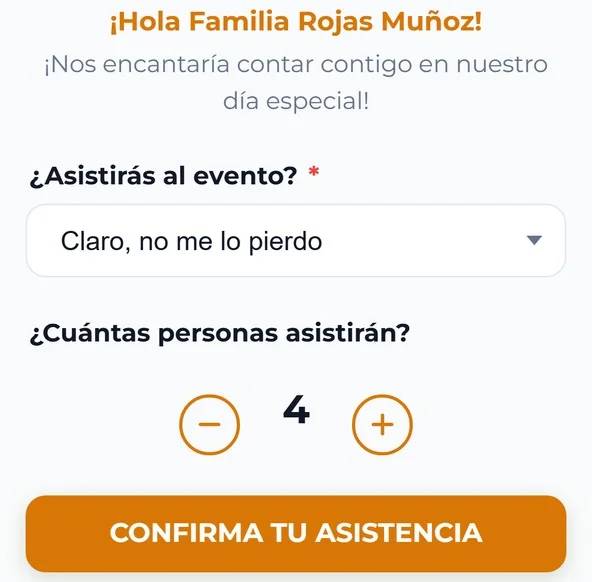 El formulario que ve la familia Rojas Muñoz al abrir la suya, con la respuesta Claro, no me lo pierdo y el contador parado en cuatro
