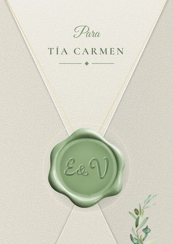 El sobre cerrado de la invitación de boda digital, con el nombre de la invitada y el sello, antes de que empiece la canción