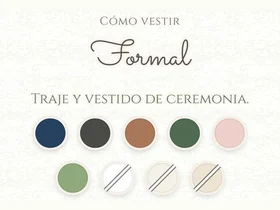 La sección Cómo vestir de la tarjeta, con el código Formal, su línea y los colores sugeridos y reservados