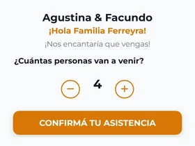 El formulario de la tarjeta que saluda a la familia Ferreyra, con el contador en cuatro personas y el botón Confirmá tu asistencia