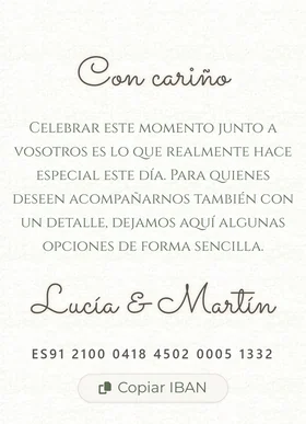 La sección de regalos con el número de cuenta y el botón para copiarlo
